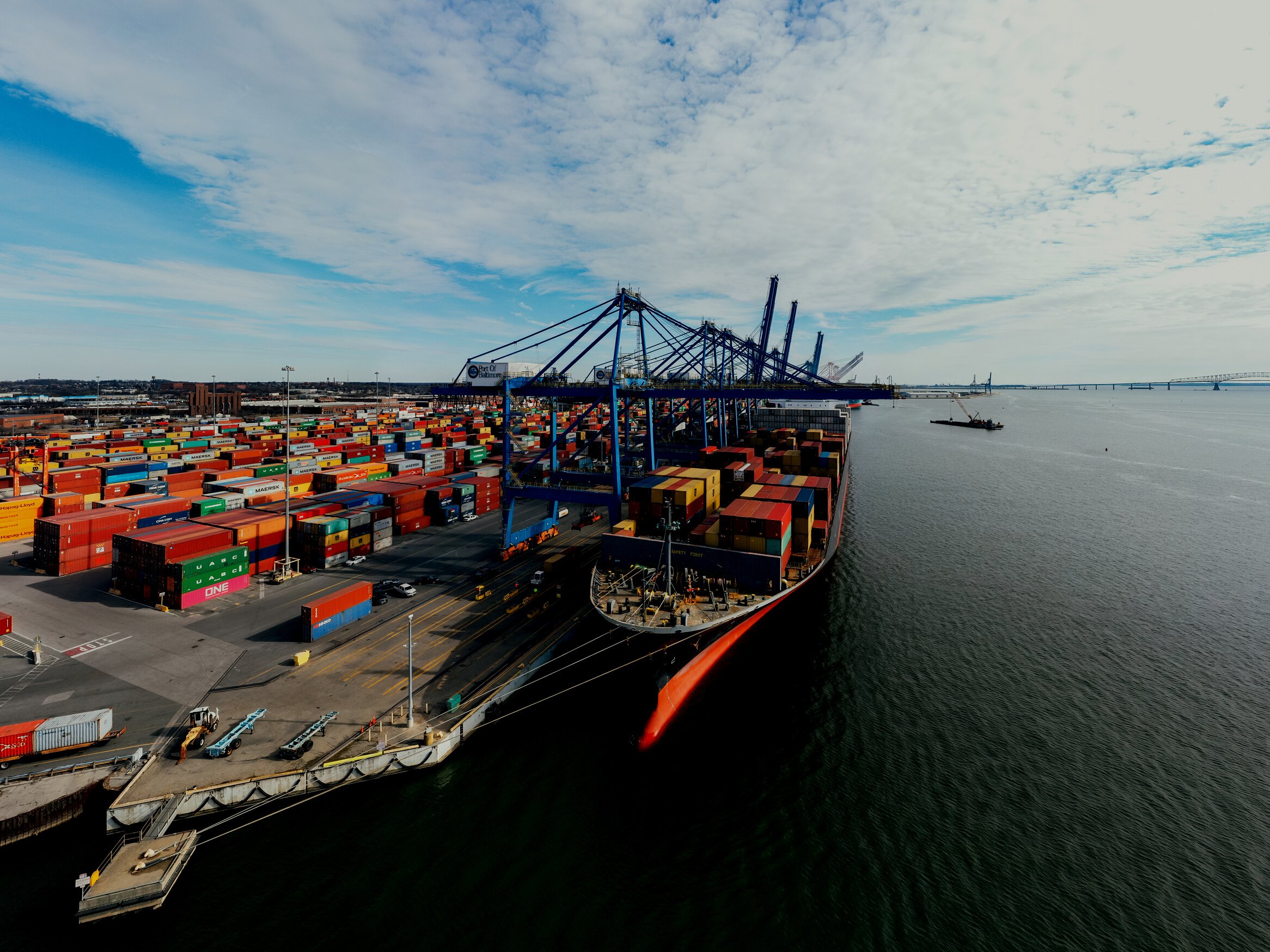 Cargo ship at unloading containers